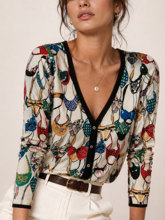 Anthropologie Sweaters - Anthropologie Imelda Shoe Print Cardigan Novelty Quirky Fun Sweater Size Small